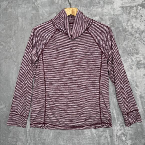 Talbots Pullover Womens Petite Medium Burgundy Striped Cowl Neck Long Sleeve - Picture 1 of 7